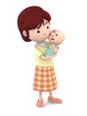 Mother holds baby with love, 3D illustration