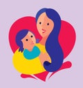 Mother hugging daughter in arms on LOVE shape background. Happy Mother`s Day Greetin