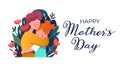 Mother hugging daugther. Vector illustration with Happy Mother\'s day text. Woman holding little girl Royalty Free Stock Photo