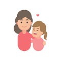 Mother hugging with her daughter flat icon symbol, Vector character illustration.