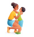 Mother hugging her young son. Isolated vector family illustration.