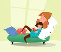 Mother huging her sad child. Cartoon vector illustration