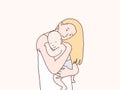 Mother hugs baby warmly simple korean style illustration