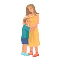 Mother hugs son, Vector cartoon illustration of mother gently hug her son. Motherhood, parenthood, adoption. Happy