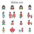 Mother icon set filled outline style