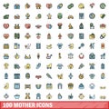 100 mother icons set, color line style Royalty Free Stock Photo