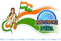 Mother India on Indian background for Happy Independence Day of India