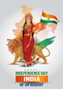 Mother India on Indian map background for Happy Independence Day of India. vector illustration design