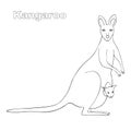 Mother kangaroo with a cub. Vector stock illustration on an isolated background. Coloring book for children and adults. Royalty Free Stock Photo