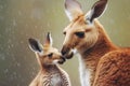 Mother kangaroo with her little cute baby kangaroo Royalty Free Stock Photo