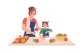 Mother with kid cook semi flat color vector characters Royalty Free Stock Photo