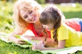 Mother with kid daughter lying in summer park Royalty Free Stock Photo