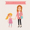 Mother and Kid daughter mommy I love you banner.illustration Royalty Free Stock Photo