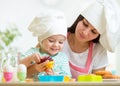 Mother and kid girl making cookies