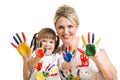 Mother and kid show painted palms Royalty Free Stock Photo