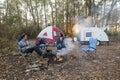 Mother and kids camping