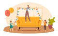Mother and Kids Hang Garland for Home Party. Happy Family Decorate Room for Birthday or Holiday. Mom and Children Joy Royalty Free Stock Photo