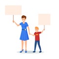 Mother with kids protesting vector illustration