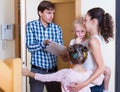 Mother with kids receiving debt collector