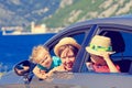 Mother with kids travel by car at the sea Royalty Free Stock Photo