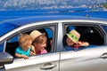 Mother with kids travel by car at the sea Royalty Free Stock Photo