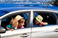 Mother with kids travel by car on sea vacation Royalty Free Stock Photo