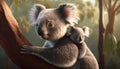 Mother koala with baby on her back, on eucalyptus tree Royalty Free Stock Photo