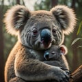 Mother Koala Cuddles Her Joey in a Eucalyptus Tree Royalty Free Stock Photo