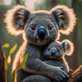 Mother Koala Cuddles Her Joey in a Eucalyptus Tree Royalty Free Stock Photo