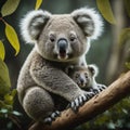 Mother Koala Cuddles Joey in Eucalyptus Tree Royalty Free Stock Photo