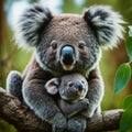 Mother Koala Cuddles Joey in Eucalyptus Tree Royalty Free Stock Photo