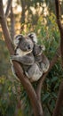 Mother Koala and Joey in Australian Eucalyptus Forest Royalty Free Stock Photo