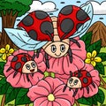 Mother Ladybug and Baby Lady Beetles Colored