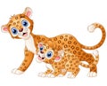 Mother leopard and cub leopard cartoon Royalty Free Stock Photo