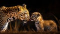 A mother leopard and her cub are kissing Royalty Free Stock Photo