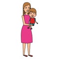 mother lifting son characters Royalty Free Stock Photo