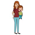 mother lifting son characters Royalty Free Stock Photo