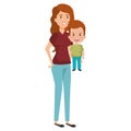 mother lifting son characters Royalty Free Stock Photo