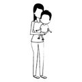 mother lifting son characters Royalty Free Stock Photo