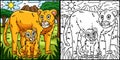Mother Lion and Baby Lion Coloring Illustration