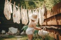 little baby hang reusable diapers , concept of Environmental Consciousness, created with Generative AI technology