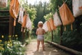 little baby hang reusable diapers , concept of Environmental Consciousness, created with Generative AI technology