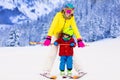 Mother and little boy learning to ski Royalty Free Stock Photo