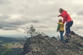 Mother with little boy travelling in mountains Royalty Free Stock Photo