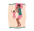 Mother and little child sleeping together. Co-sleep of mom and baby. African american woman and newborn lying on bed. Bedtime