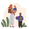 Mother and little children walking together outdoors, mom taking daughter and son to school Royalty Free Stock Photo