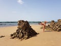 Mother and little daughter having fun on the beach Royalty Free Stock Photo