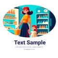 mother and little daughter shopping at supermarket with products in cart family in store buying groceries Royalty Free Stock Photo