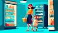 mother and little daughter shopping at supermarket with products in cart family in store buying groceries modern market Royalty Free Stock Photo