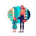 mother and little daughter shopping at supermarket with products in cart family in store buying groceries Royalty Free Stock Photo
